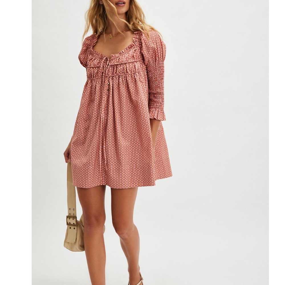 Free People Pink Smocked A-Line Dress